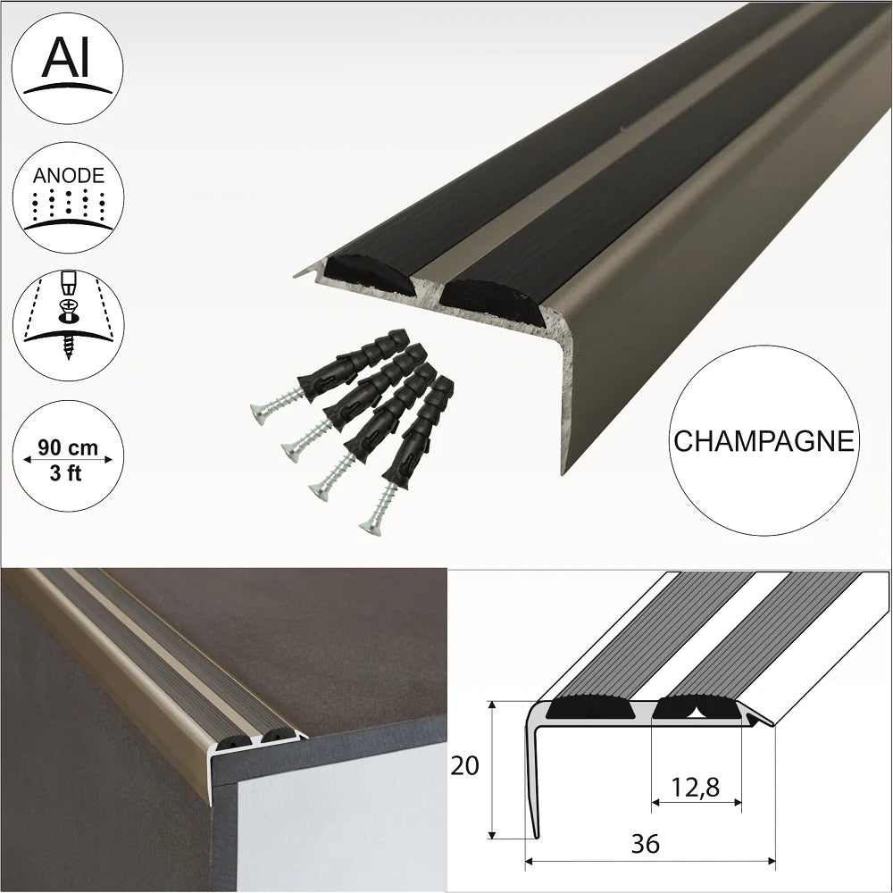 Aluminum Non Slip Rubber Stair Nosing Edge Trim With Insert